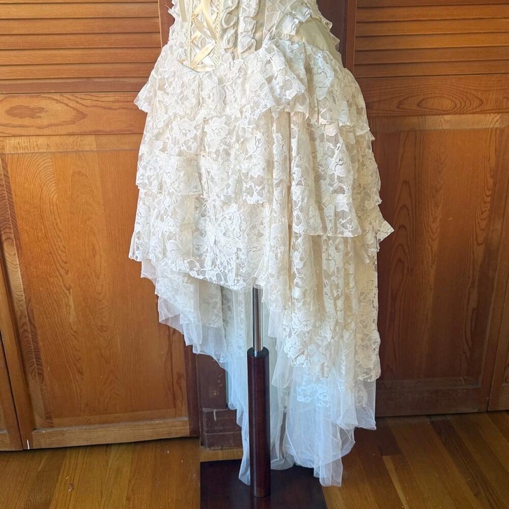 Burleska Gothic Victorian Renaissance Cream Taffeta Lace Corset Dress - Picture 5 of 11